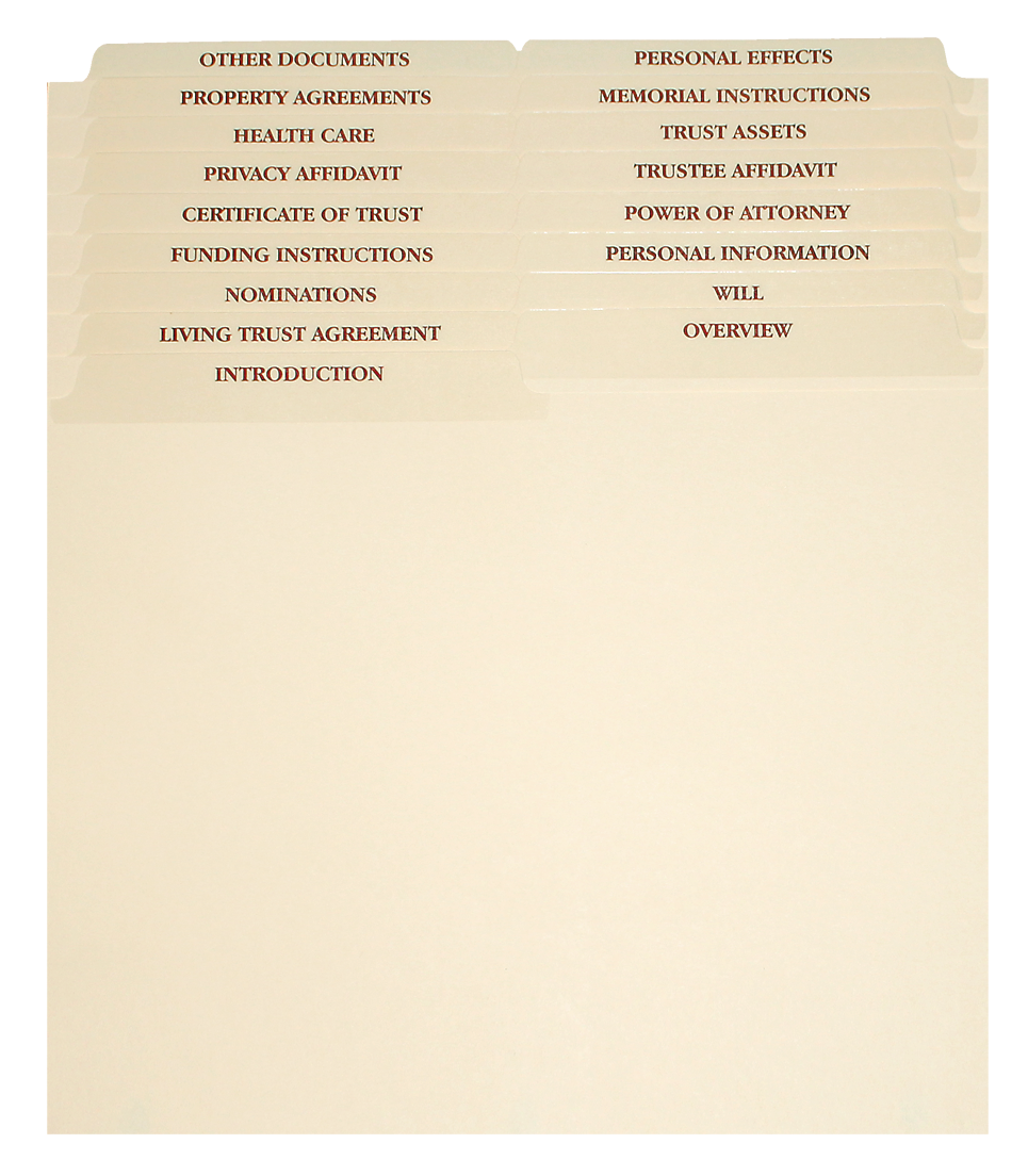 17 Set Estate Planning Dividers 1/2 cut $5.85 ea