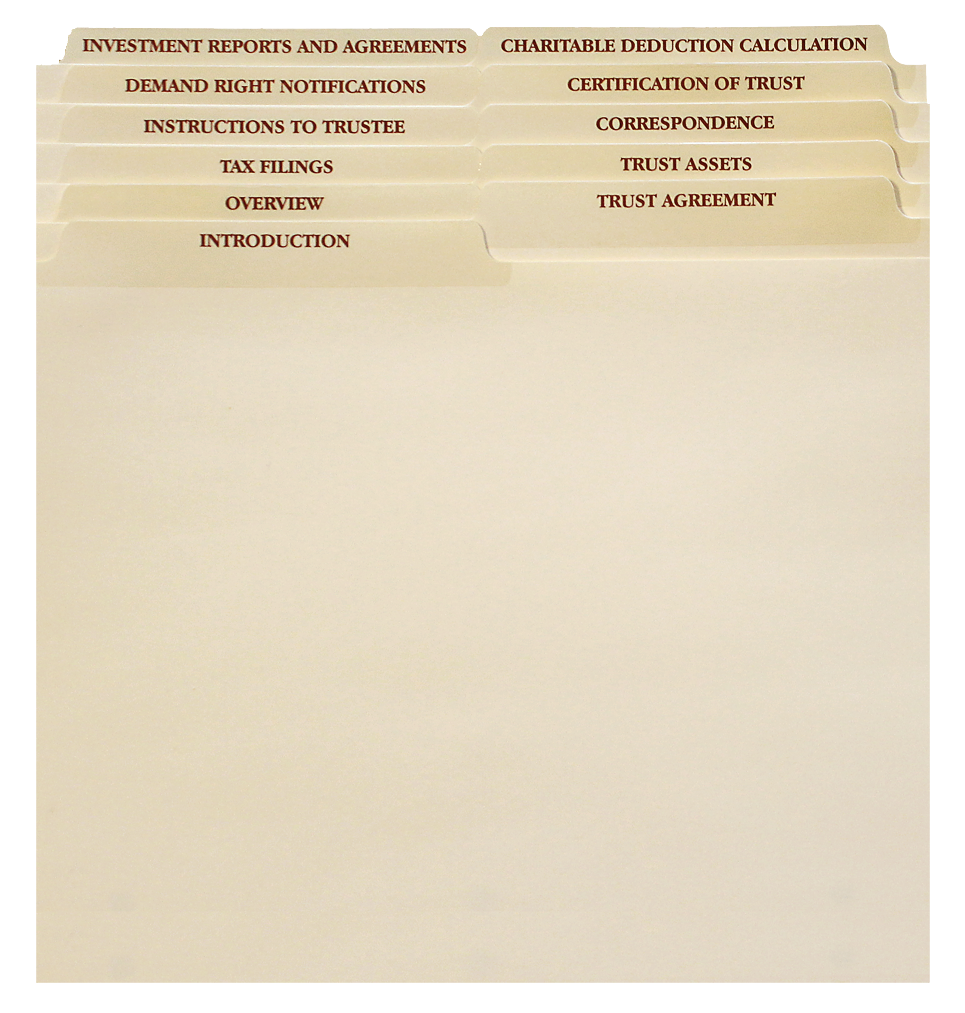 11 Set Irrevocable Trust Dividers 1/2 cut $3.50 ea.