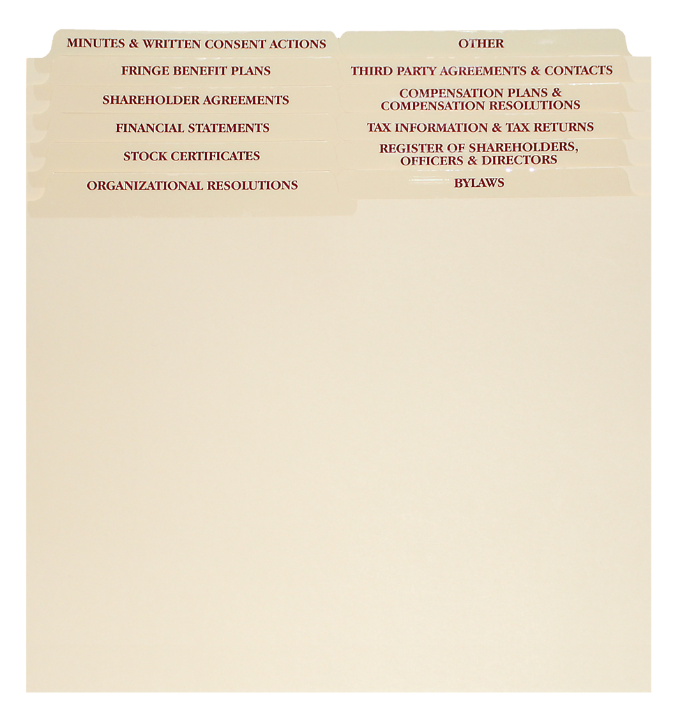 12 Set Corporate Document Dividers 1/2 cut $3.40 ea.