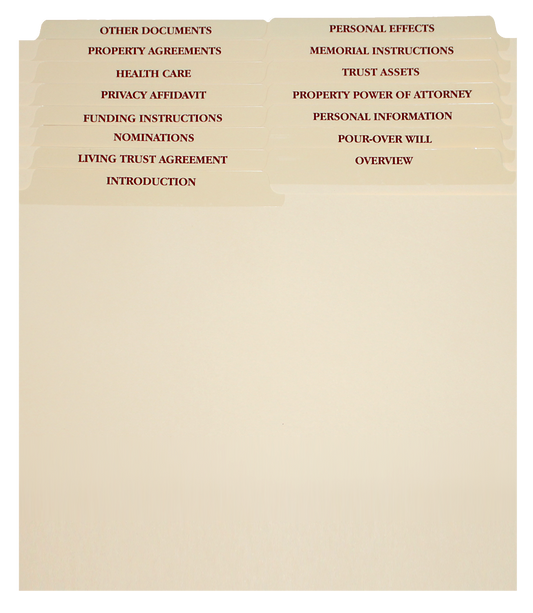 15 Set Estate Planning Dividers 1/2 cut $4.50 ea