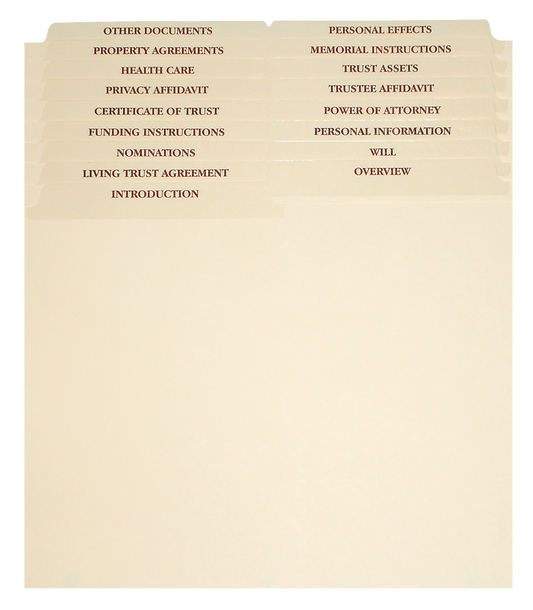17 Set Estate Planning Dividers 1/2 cut $5.85 ea