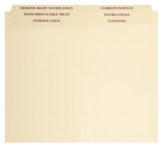 6 Set Irrevocable Trust Dividers 1/2 cut $3.00 ea.