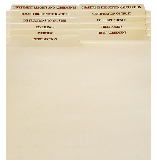 11 Set Irrevocable Trust Dividers 1/2 cut $3.50 ea.