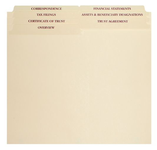 7 Set Retirement Trust Dividers 1/2 cut $3.00 ea.